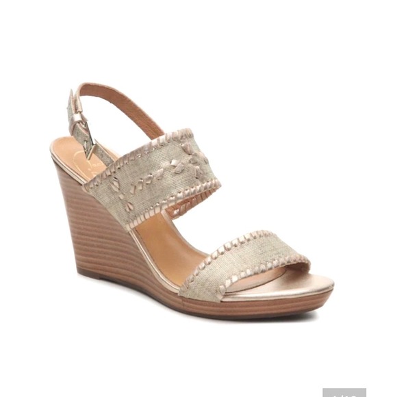 Jack Rogers Shoes - Jack Rogers Vanessa Leather Sandals Signature Gold & Beige, Sz 10
